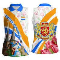 Dutch Republic Netherlands Women Sleeveless Polo Shirt Patriotism Vintage Heraldic Crest Floral Tulip