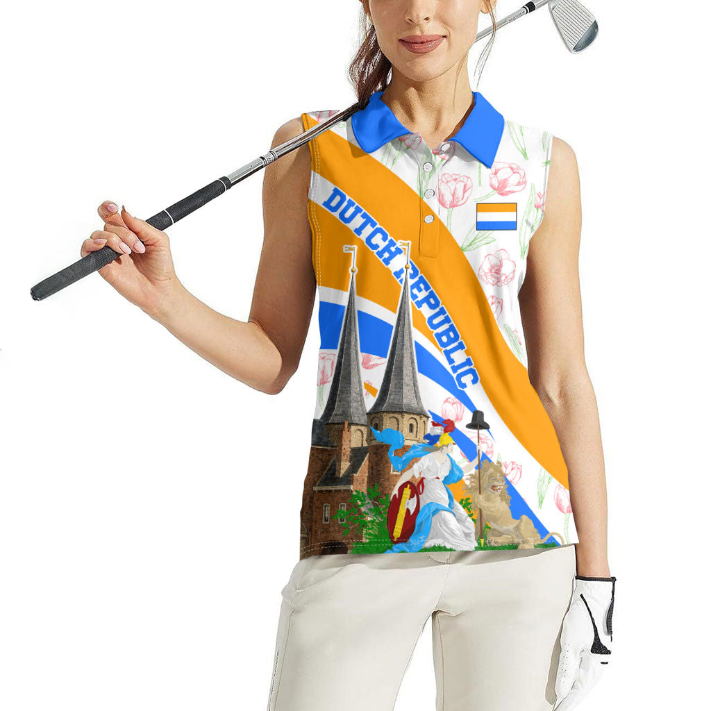 Dutch Republic Netherlands Women Sleeveless Polo Shirt Patriotism Vintage Heraldic Crest Floral Tulip