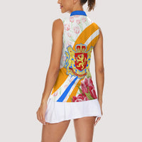 Dutch Republic Netherlands Women Sleeveless Polo Shirt Patriotism Vintage Heraldic Crest Floral Tulip
