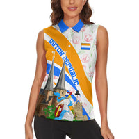 Dutch Republic Netherlands Women Sleeveless Polo Shirt Patriotism Vintage Heraldic Crest Floral Tulip