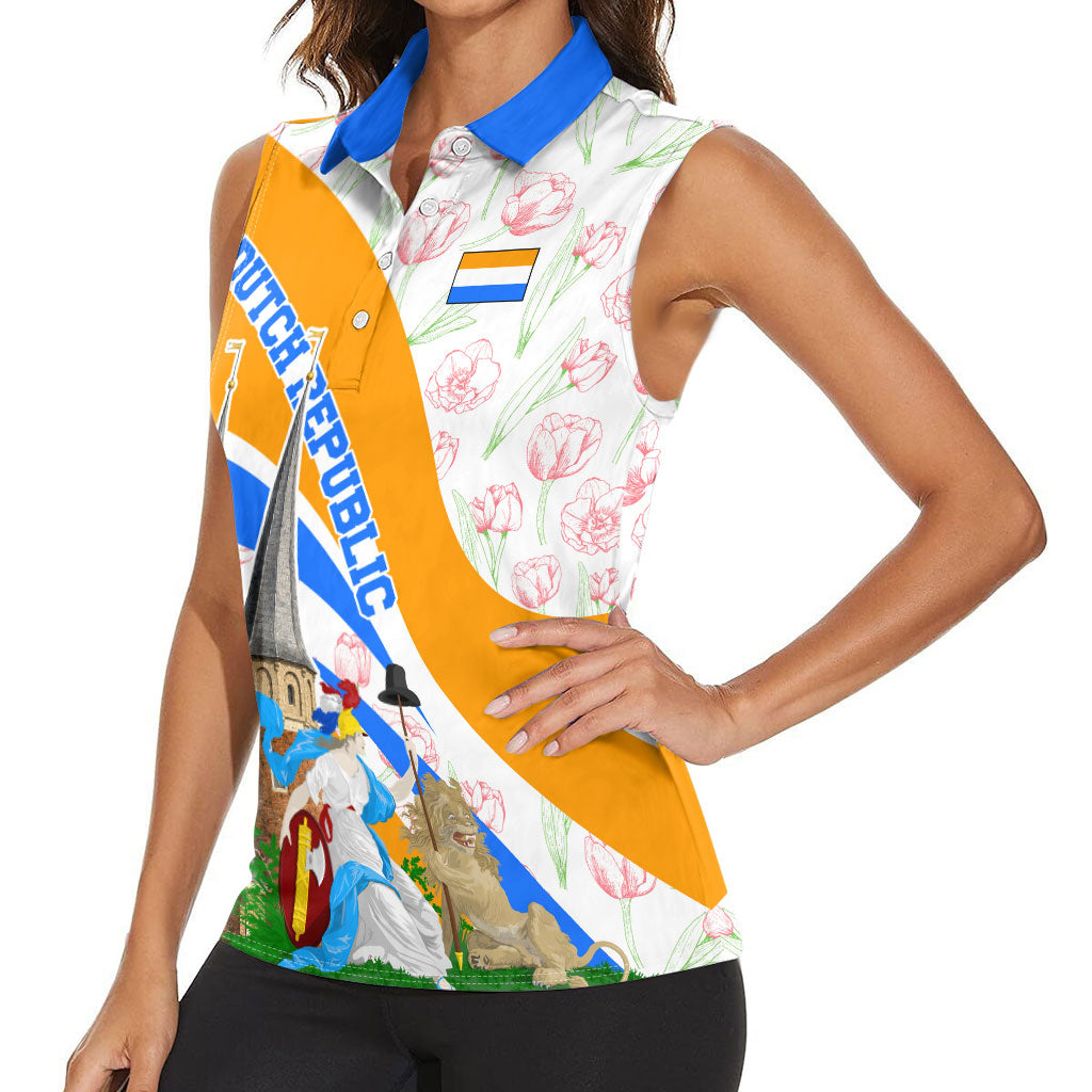 Dutch Republic Netherlands Women Sleeveless Polo Shirt Patriotism Vintage Heraldic Crest Floral Tulip
