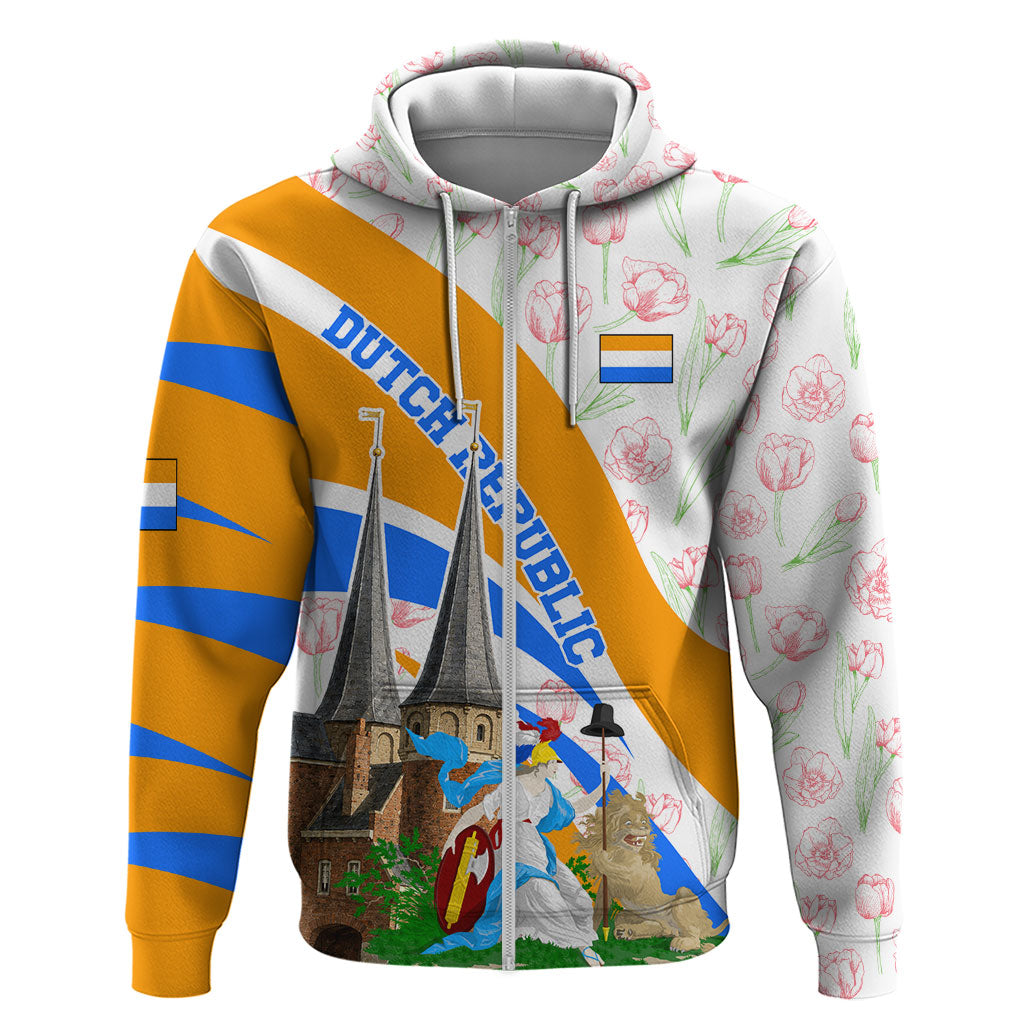 Dutch Republic Netherlands Zip Hoodie Patriotism Vintage Heraldic Crest Floral Tulip