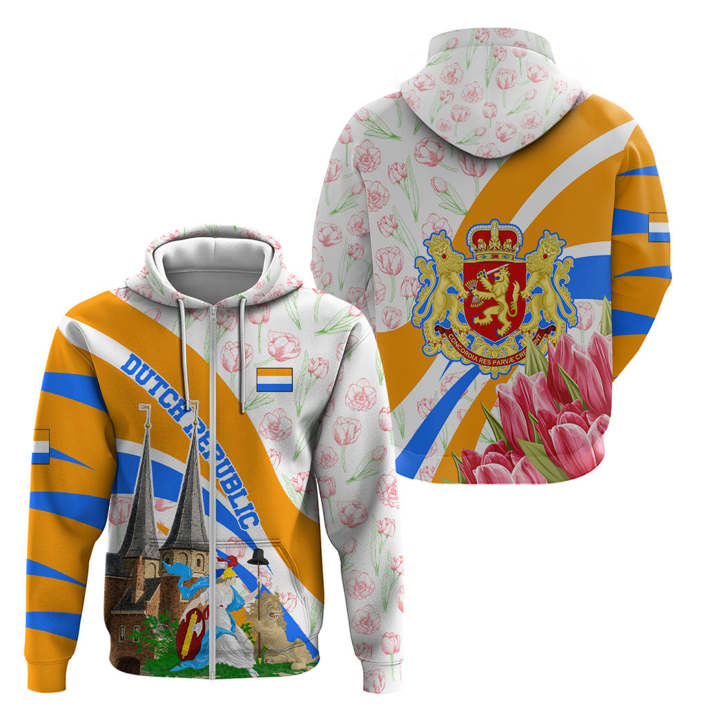 Dutch Republic Netherlands Zip Hoodie Patriotism Vintage Heraldic Crest Floral Tulip