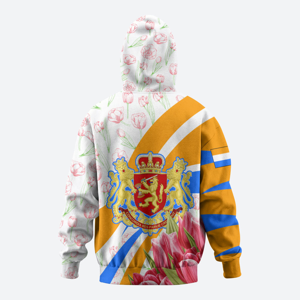 Dutch Republic Netherlands Zip Hoodie Patriotism Vintage Heraldic Crest Floral Tulip