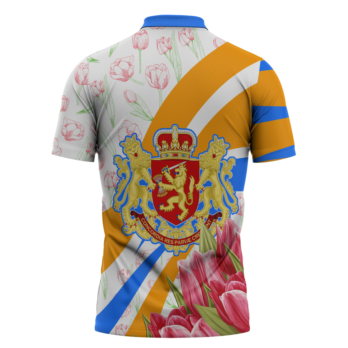 Dutch Republic Netherlands Zipper Polo Shirt Patriotism Vintage Heraldic Crest Floral Tulip