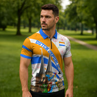 Dutch Republic Netherlands Zipper Polo Shirt Patriotism Vintage Heraldic Crest Floral Tulip