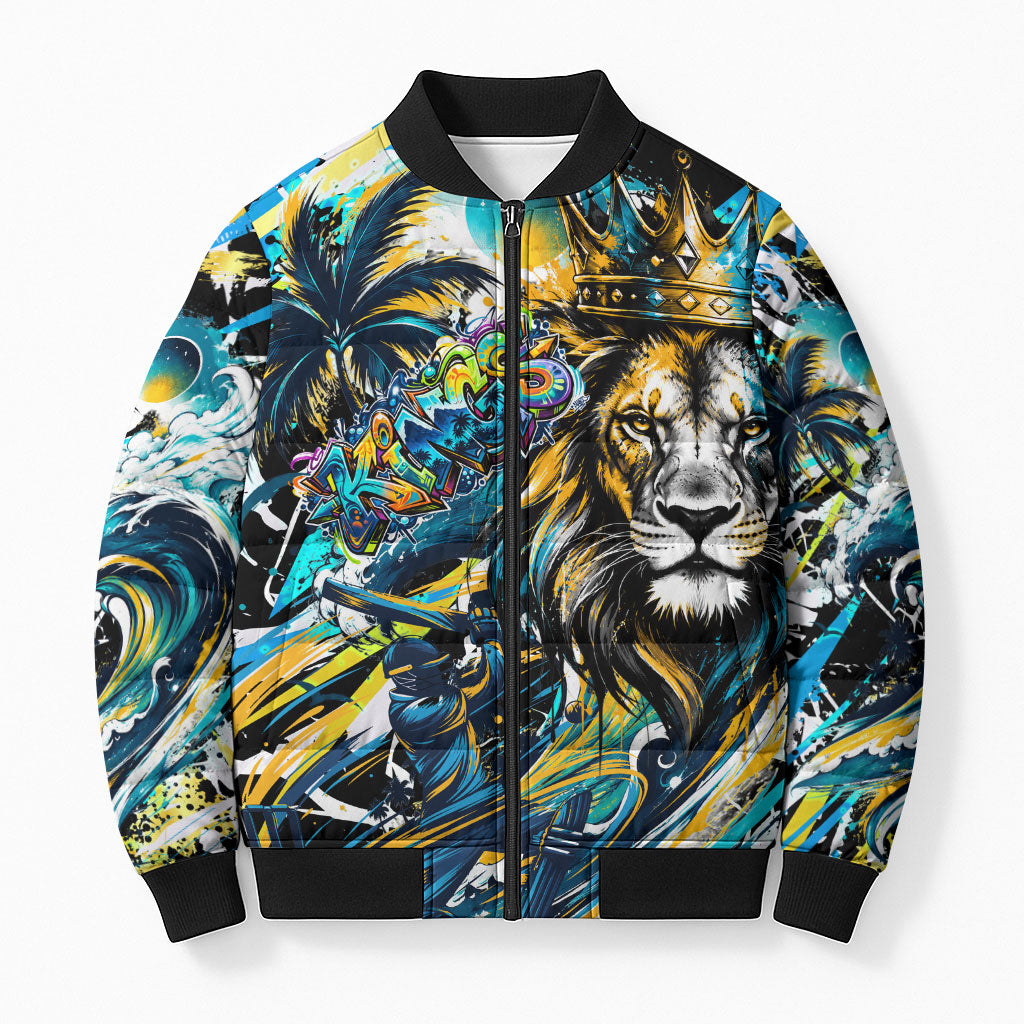 Saint Lucia Kings Cricket Bomber Puffer Jacket Born To Lead Caribbean Cricket Graffiti Splash Art