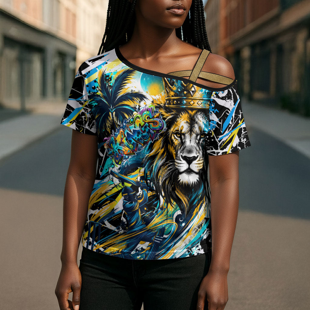 Saint Lucia Kings Cricket Cross Shoulder Shirt Born To Lead Caribbean Cricket Graffiti Splash Art