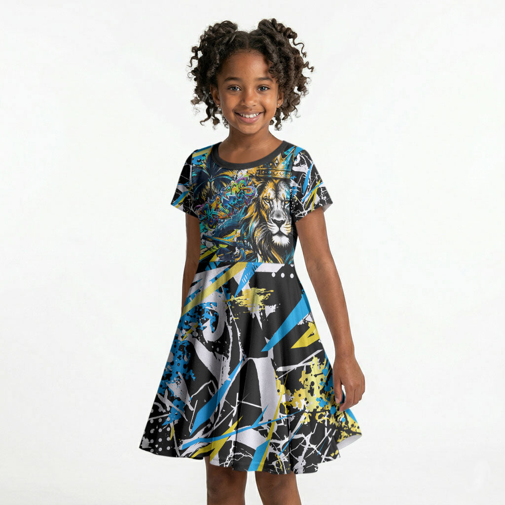 Saint Lucia Kings Cricket Kid Short Sleeve Dress Born To Lead Caribbean Cricket Graffiti Splash Art