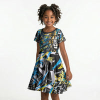 Saint Lucia Kings Cricket Kid Short Sleeve Dress Born To Lead Caribbean Cricket Graffiti Splash Art