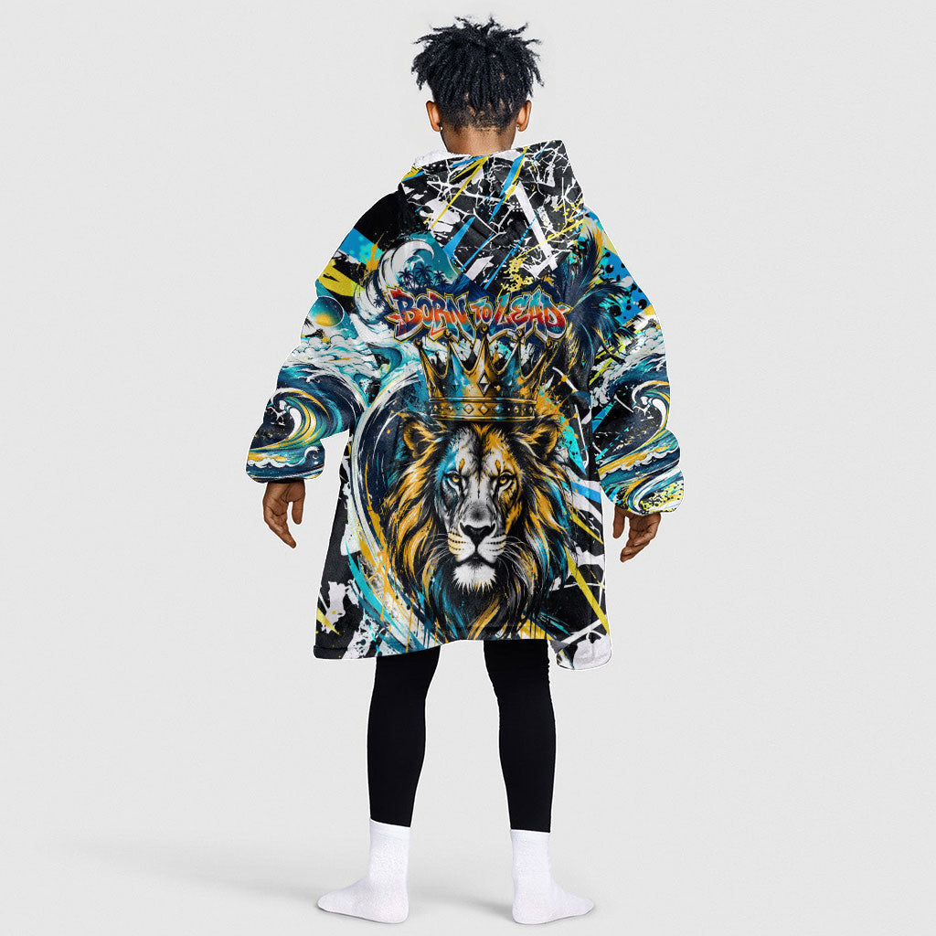Saint Lucia Kings Cricket Kid Wearable Blanket Hoodie Born To Lead Caribbean Cricket Graffiti Splash Art