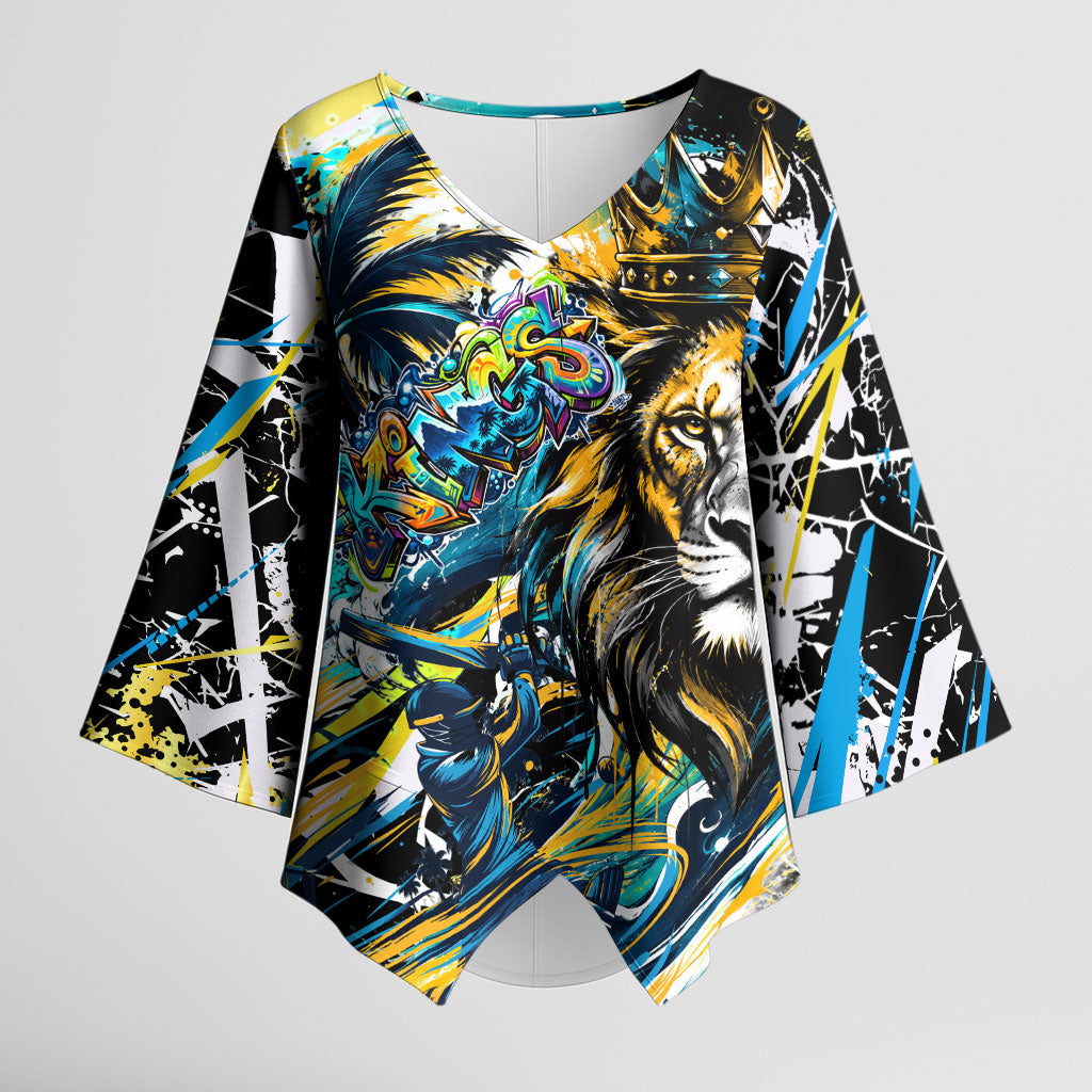 Saint Lucia Kings Cricket Kimono Sleeve Blouse Born To Lead Caribbean Cricket Graffiti Splash Art