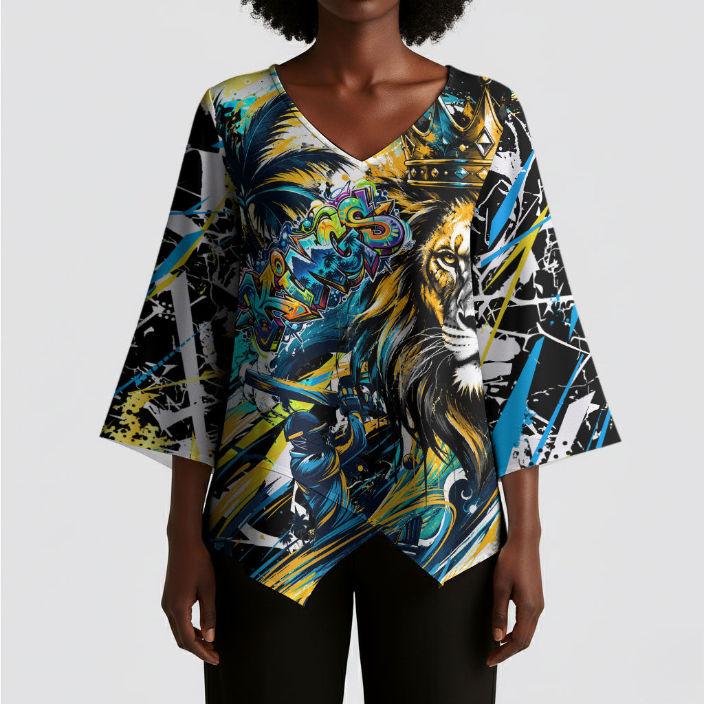 Saint Lucia Kings Cricket Kimono Sleeve Blouse Born To Lead Caribbean Cricket Graffiti Splash Art