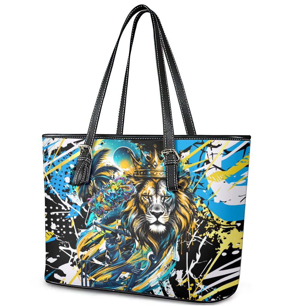 Saint Lucia Kings Cricket Leather Tote Bag Born To Lead Caribbean Cricket Graffiti Splash Art