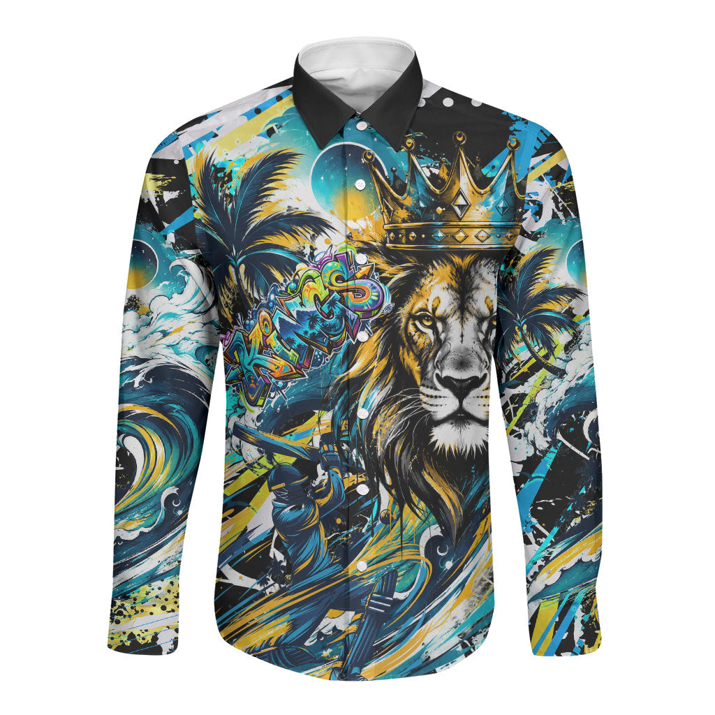 Saint Lucia Kings Cricket Long Sleeve Button Shirt Born To Lead Caribbean Cricket Graffiti Splash Art