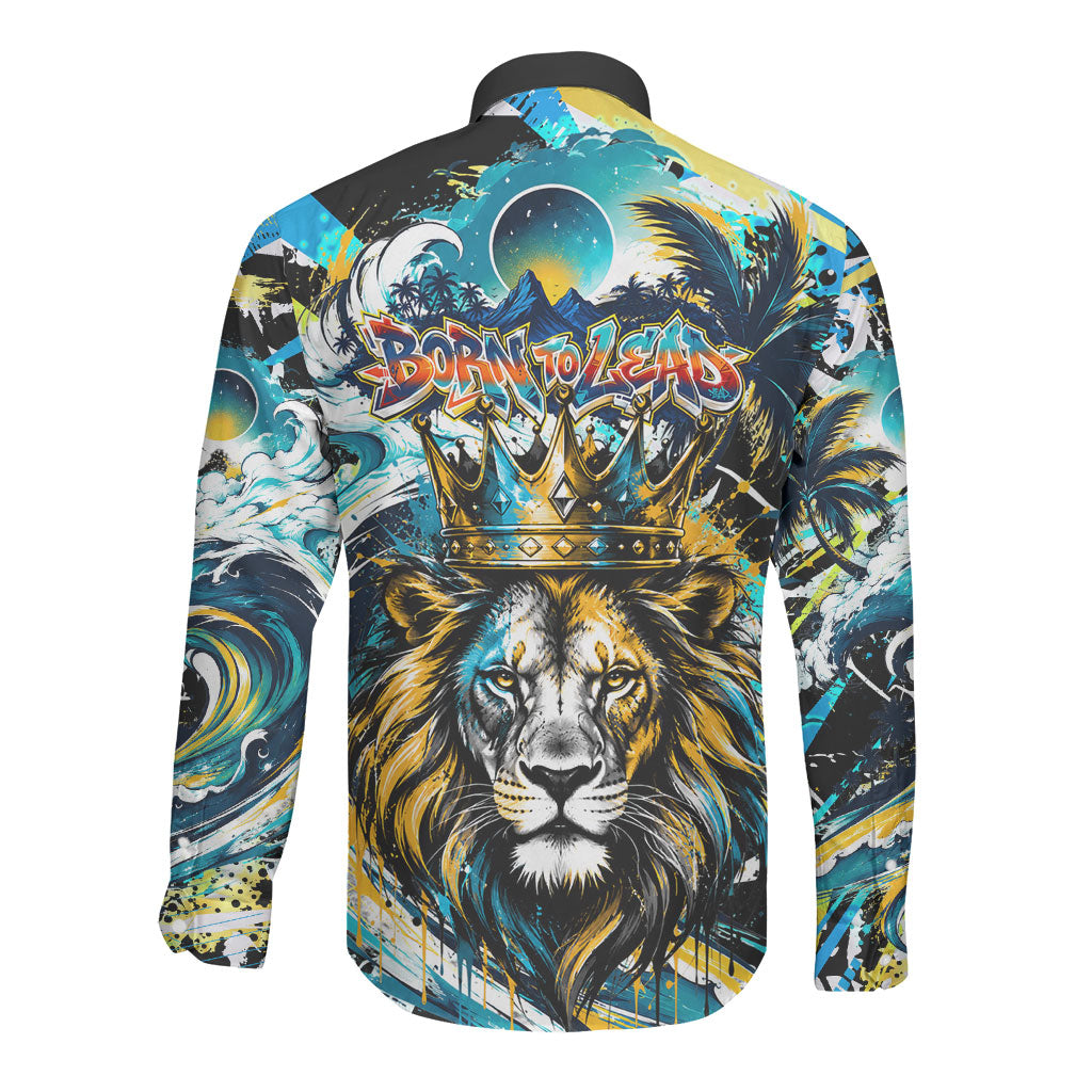 Saint Lucia Kings Cricket Long Sleeve Button Shirt Born To Lead Caribbean Cricket Graffiti Splash Art
