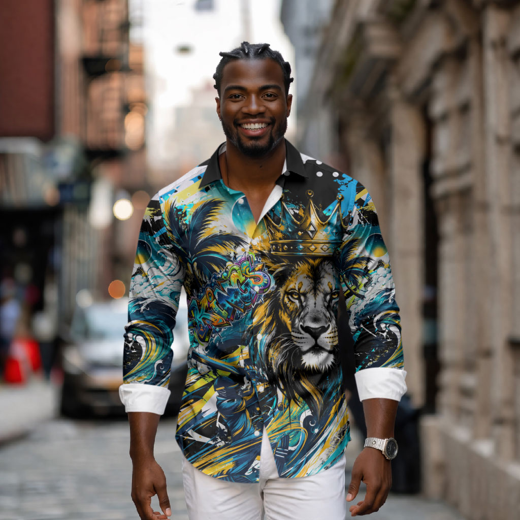 Saint Lucia Kings Cricket Long Sleeve Button Shirt Born To Lead Caribbean Cricket Graffiti Splash Art