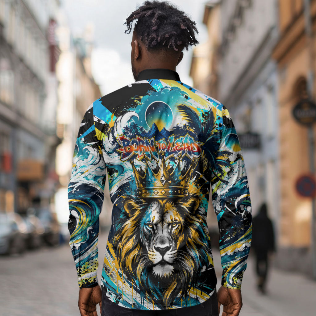 Saint Lucia Kings Cricket Long Sleeve Button Shirt Born To Lead Caribbean Cricket Graffiti Splash Art