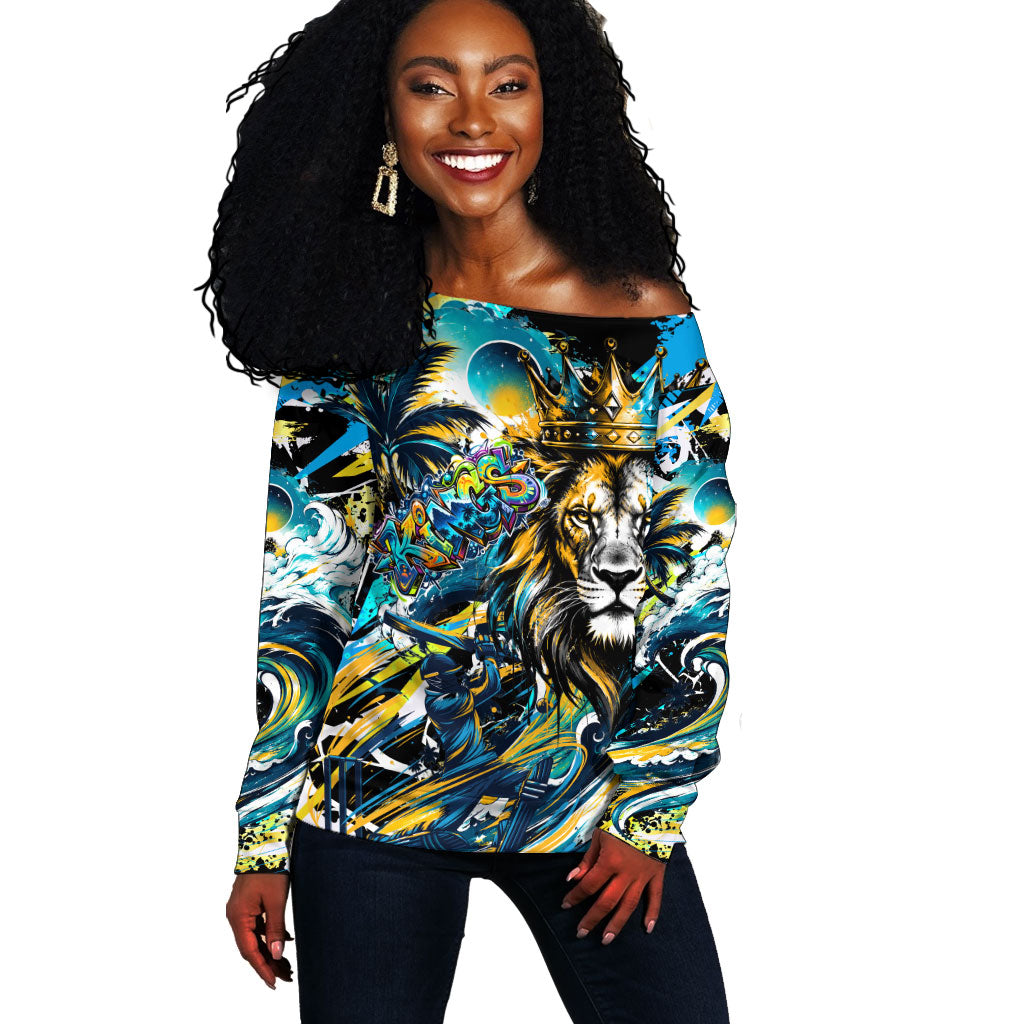 Saint Lucia Kings Cricket Off Shoulder Sweater Born To Lead Caribbean Cricket Graffiti Splash Art
