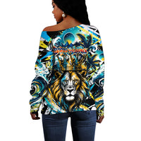 Saint Lucia Kings Cricket Off Shoulder Sweater Born To Lead Caribbean Cricket Graffiti Splash Art