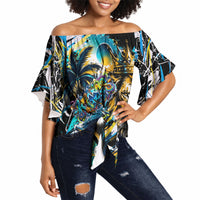 Saint Lucia Kings Cricket Off Shoulder Wrap Waist Top Born To Lead Caribbean Cricket Graffiti Splash Art