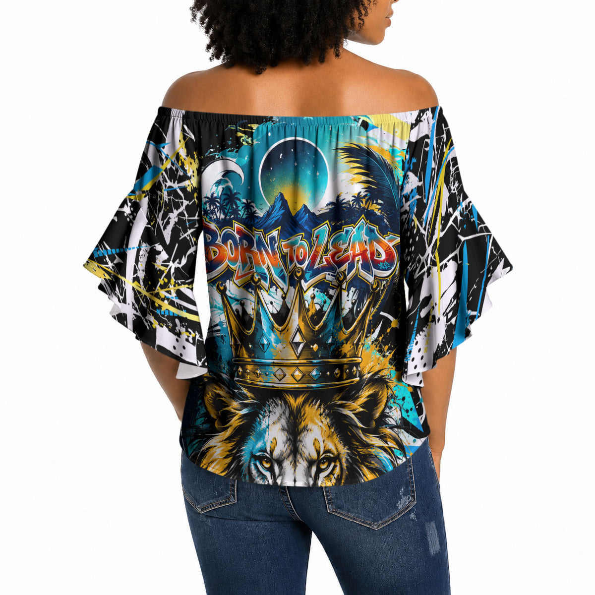 Saint Lucia Kings Cricket Off Shoulder Wrap Waist Top Born To Lead Caribbean Cricket Graffiti Splash Art