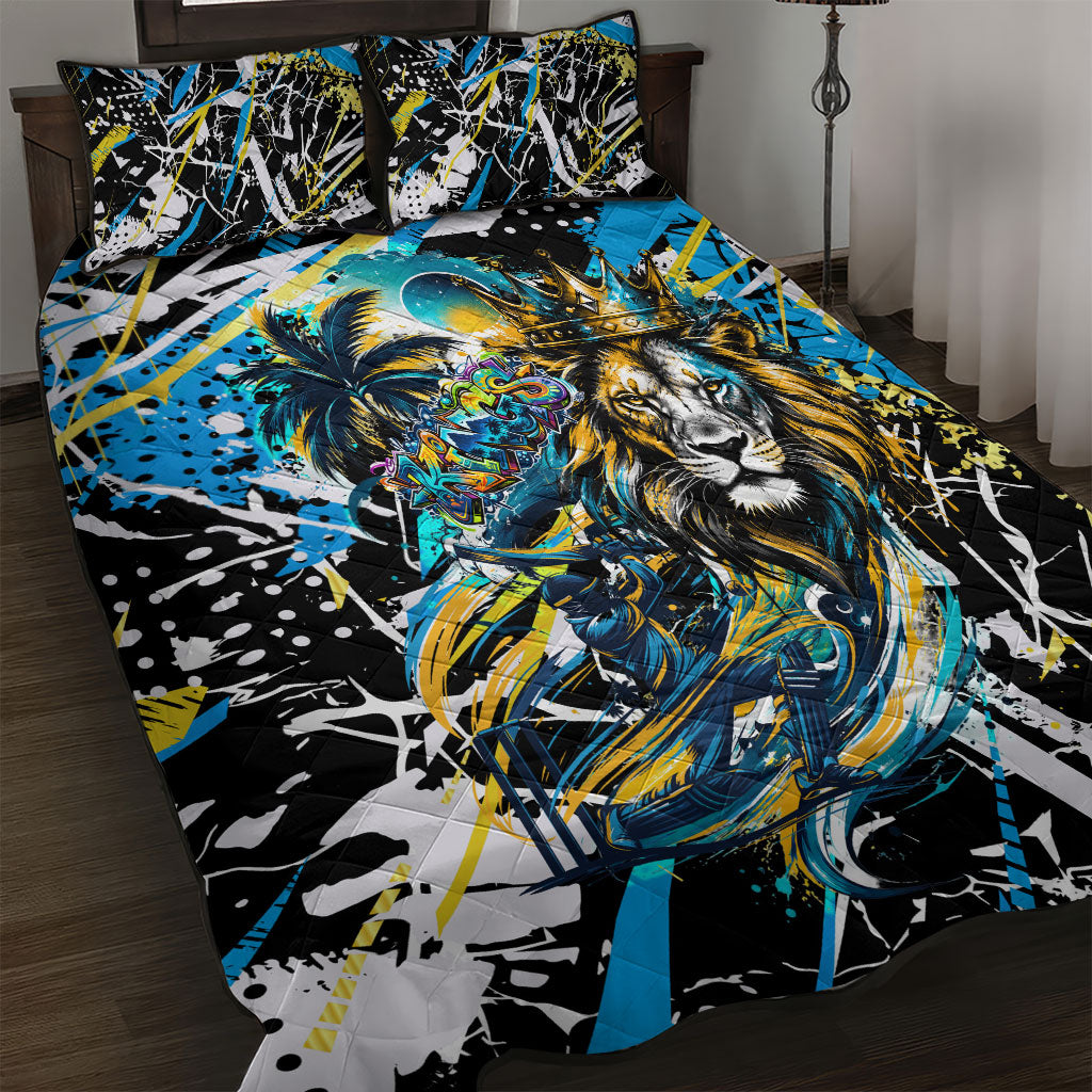 Saint Lucia Kings Cricket Quilt Bed Set Born To Lead Caribbean Cricket Graffiti Splash Art