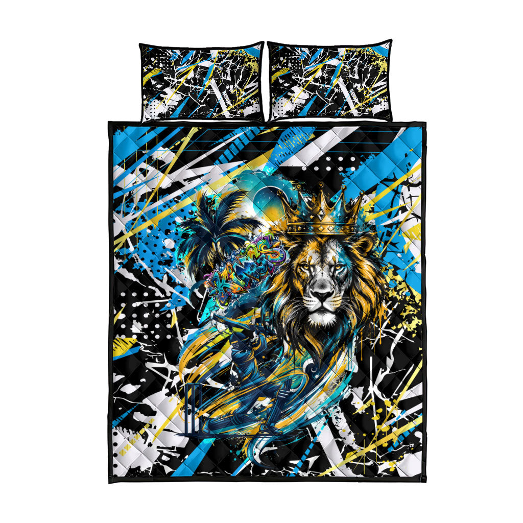 Saint Lucia Kings Cricket Quilt Bed Set Born To Lead Caribbean Cricket Graffiti Splash Art