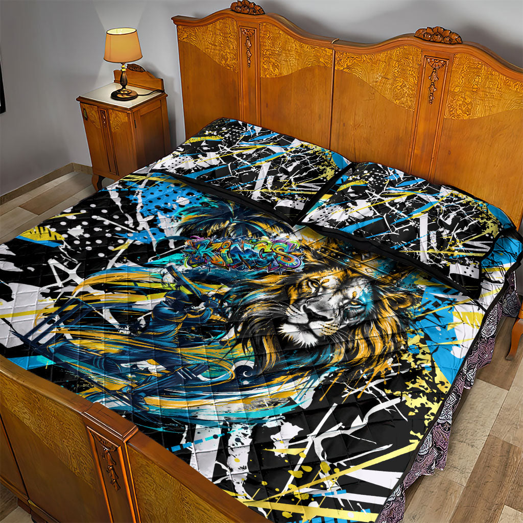 Saint Lucia Kings Cricket Quilt Bed Set Born To Lead Caribbean Cricket Graffiti Splash Art