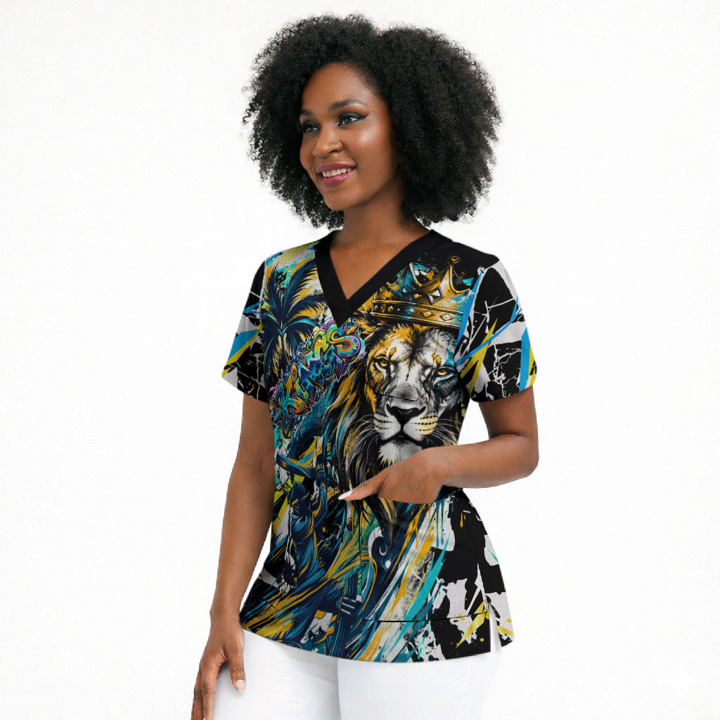 Saint Lucia Kings Cricket Scrub Top Born To Lead Caribbean Cricket Graffiti Splash Art