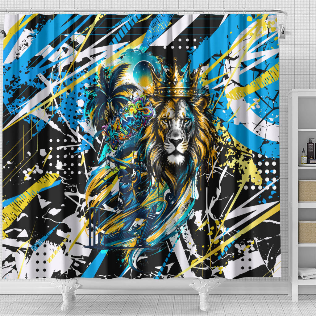 Saint Lucia Kings Cricket Shower Curtain Born To Lead Caribbean Cricket Graffiti Splash Art