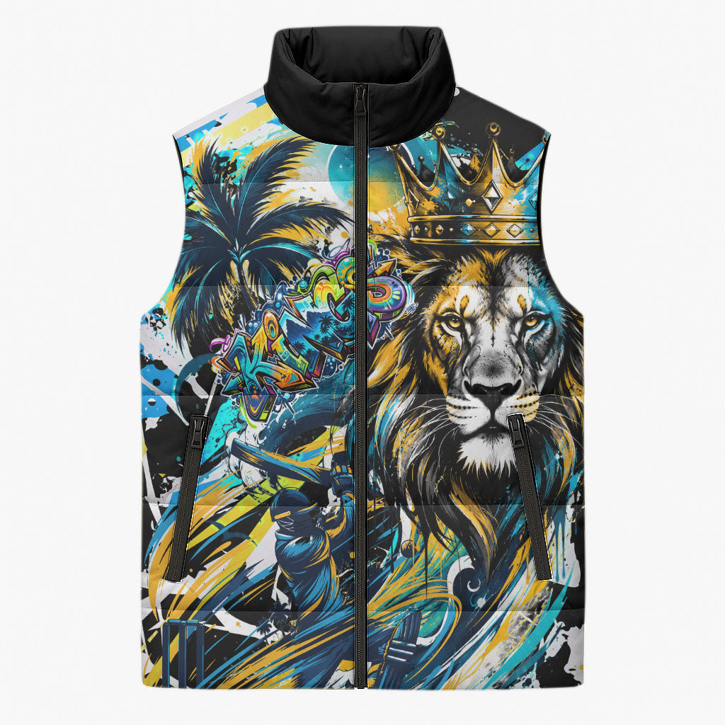 Saint Lucia Kings Cricket Sleeveless Puffer Jacket Born To Lead Caribbean Cricket Graffiti Splash Art