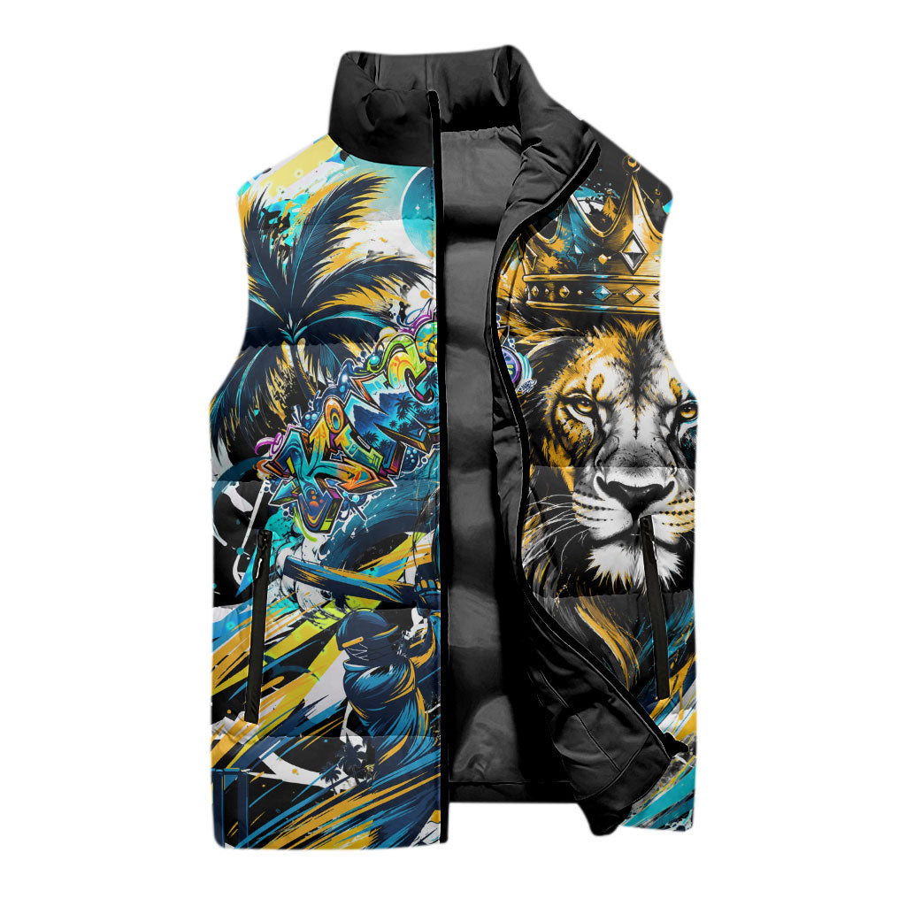Saint Lucia Kings Cricket Sleeveless Puffer Jacket Born To Lead Caribbean Cricket Graffiti Splash Art