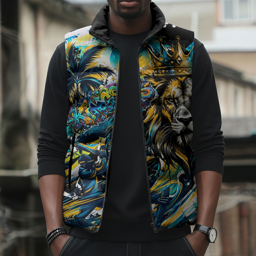 Saint Lucia Kings Cricket Sleeveless Puffer Jacket Born To Lead Caribbean Cricket Graffiti Splash Art