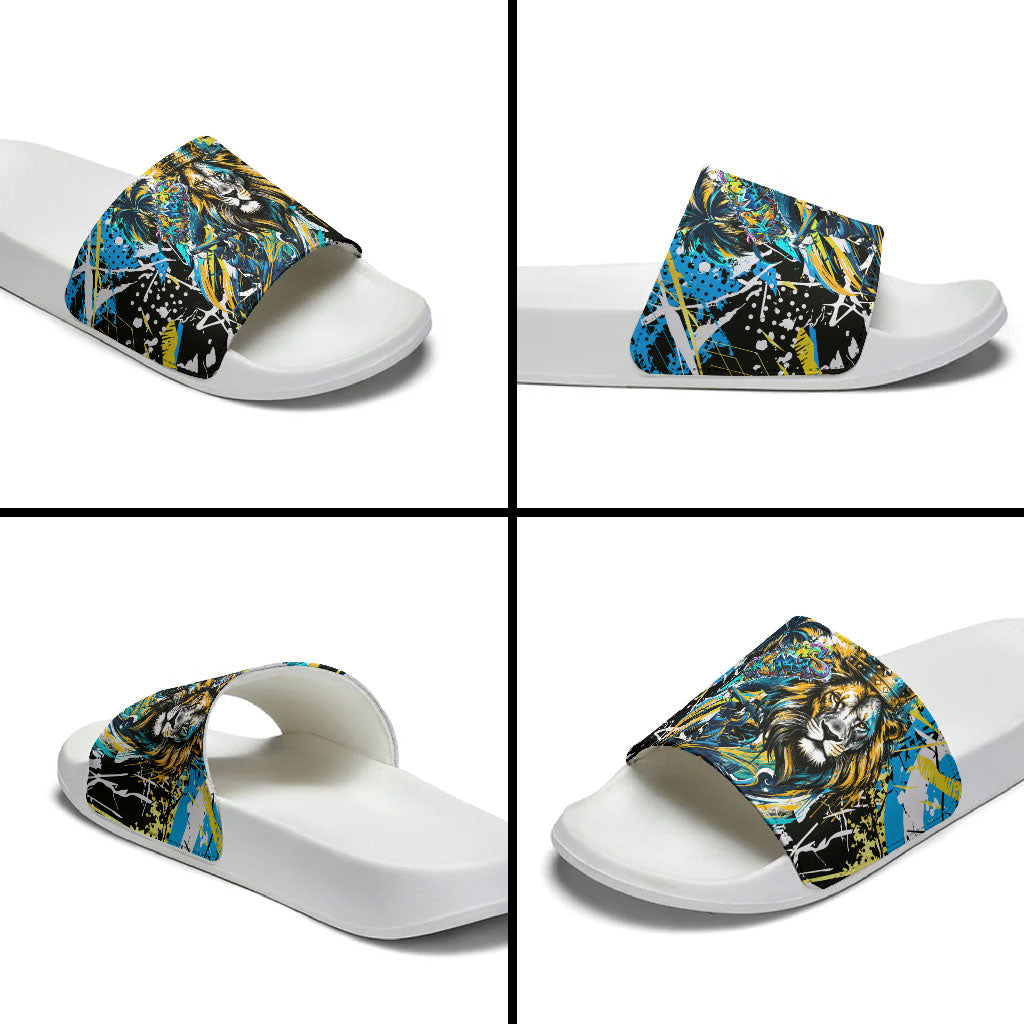 Saint Lucia Kings Cricket Slide Sandals Born To Lead Caribbean Cricket Graffiti Splash Art
