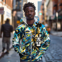 Saint Lucia Kings Cricket Zip Hoodie Born To Lead Caribbean Cricket Graffiti Splash Art