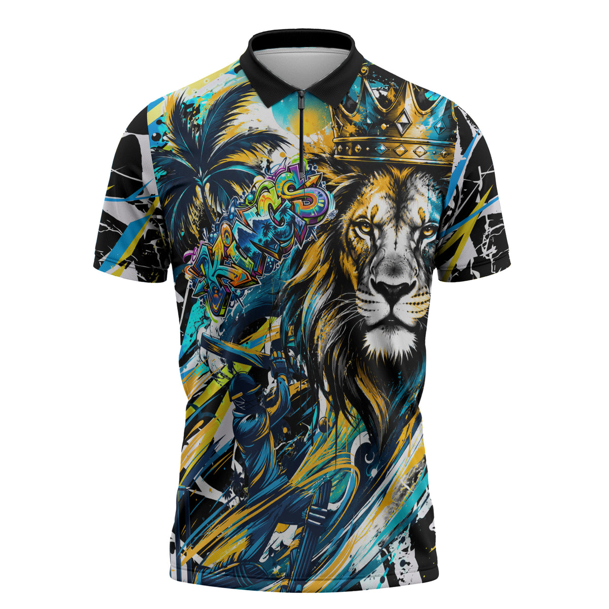 Saint Lucia Kings Cricket Zipper Polo Shirt Born To Lead Caribbean Cricket Graffiti Splash Art