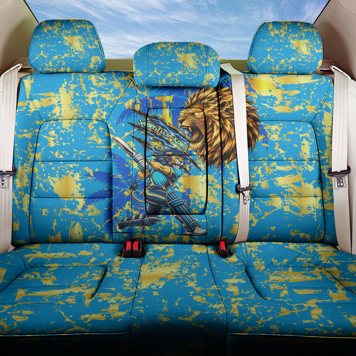 Saint Lucia Cricket Back Car Seat Cover Kings Lion Unstoppable Mascot Art