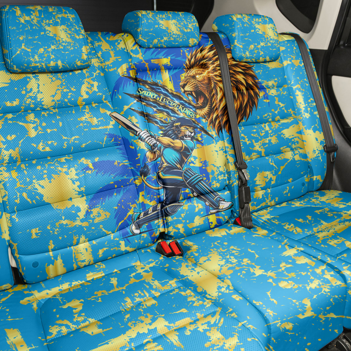 Saint Lucia Cricket Back Car Seat Cover Kings Lion Unstoppable Mascot Art