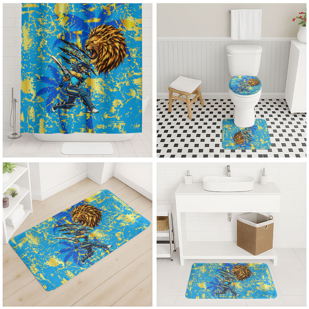 Saint Lucia Cricket Bathroom Set Kings Lion Unstoppable Mascot Art