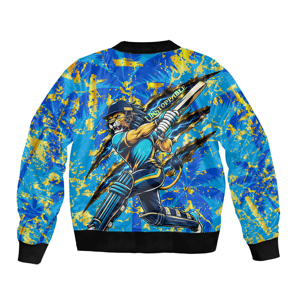 Saint Lucia Cricket Bomber Jacket Kings Lion Unstoppable Mascot Art