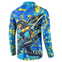 Saint Lucia Cricket Button Sweatshirt Kings Lion Unstoppable Mascot Art