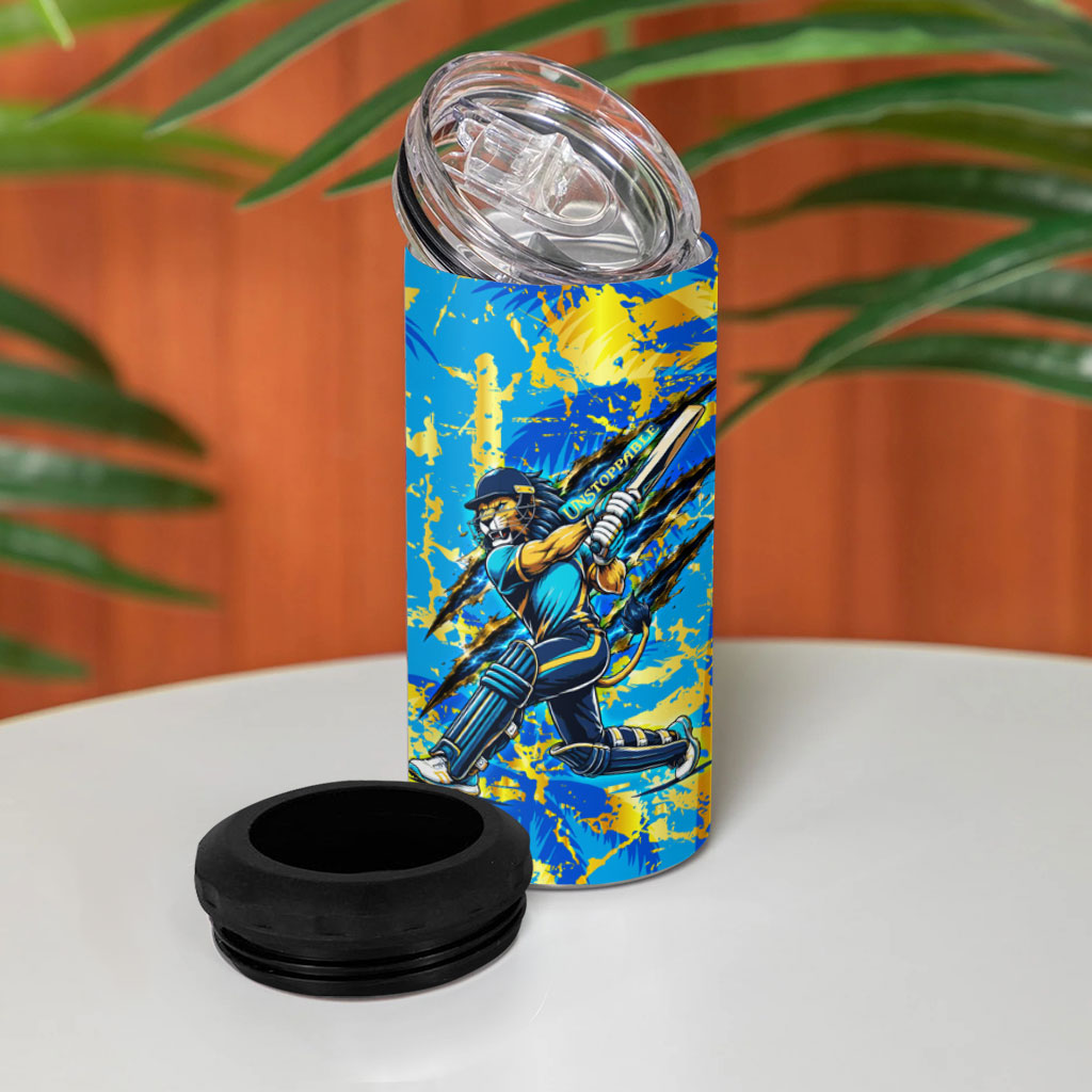 Saint Lucia Cricket 4 in 1 Can Cooler Tumbler Kings Lion Unstoppable Mascot Art