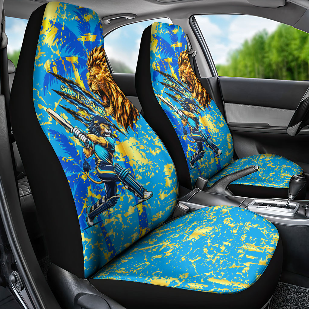 Saint Lucia Cricket Car Seat Cover Kings Lion Unstoppable Mascot Art