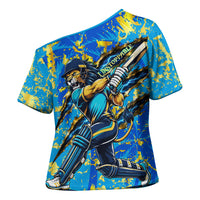 Saint Lucia Cricket Cross Shoulder Shirt Kings Lion Unstoppable Mascot Art
