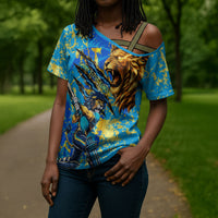 Saint Lucia Cricket Cross Shoulder Shirt Kings Lion Unstoppable Mascot Art