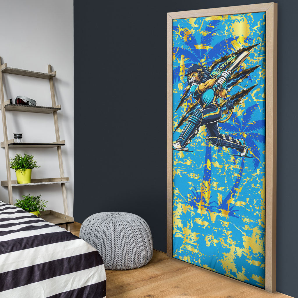 Saint Lucia Cricket Door Cover Kings Lion Unstoppable Mascot Art