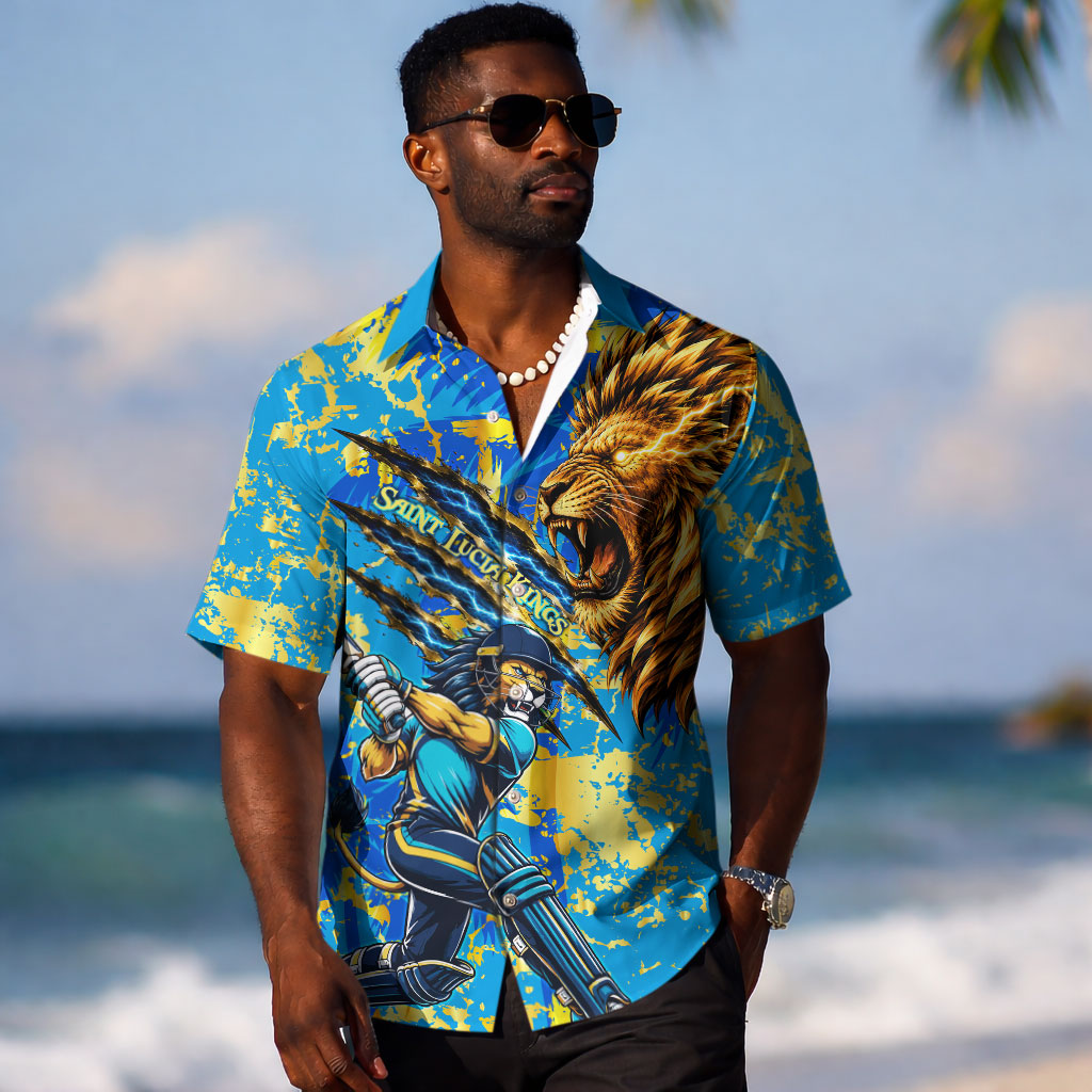 Saint Lucia Cricket Hawaiian Shirt Kings Lion Unstoppable Mascot Art