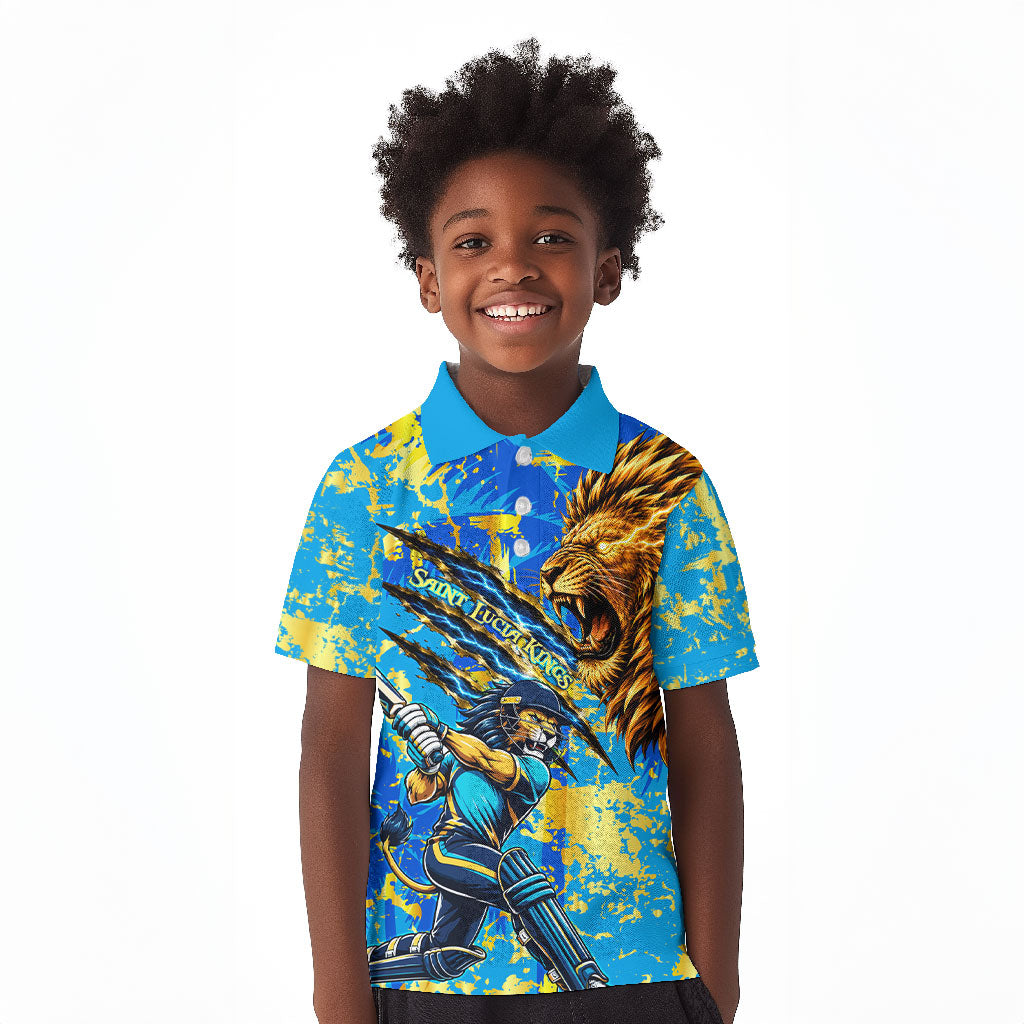 Saint Lucia Cricket Kid Polo Shirt Kings Lion Unstoppable Mascot Art