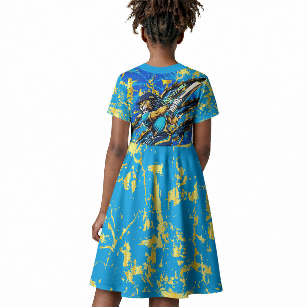 Saint Lucia Cricket Kid Short Sleeve Dress Kings Lion Unstoppable Mascot Art
